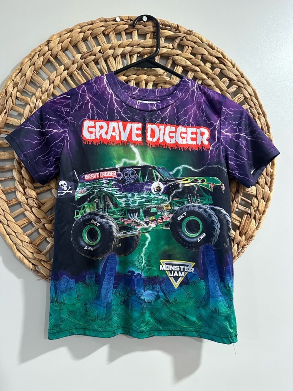 Grave Digger Monster Jam Kids Short Sleeve Tee - Purple/Green